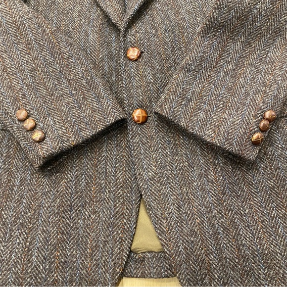 VINTAGE! 🌟HARRIS TWEED🌟 MENS 2 BUTTON WOOL SPORT COAT BLAZER BROWN SZ 40 - Picture 4 of 13